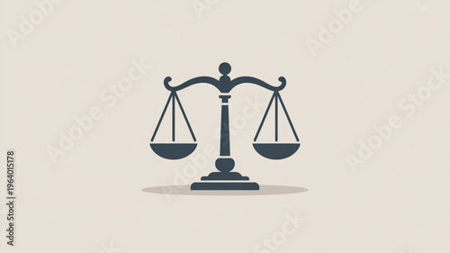 Scales of justice icon balance symbol law and order concept fair judgment equilibrium legal system dark gray color simple design beige background