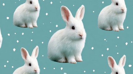cute rabbit green backdrop on a blue background