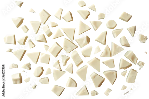 Panel kuchenny z motywem White chocolate pieces breaking and scattering, creating a sugary texture for confectionery and dessert concepts