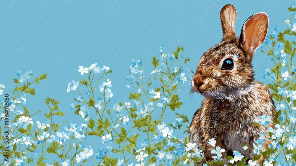 Fototapeta premium spring garden bunny green background on a blue background