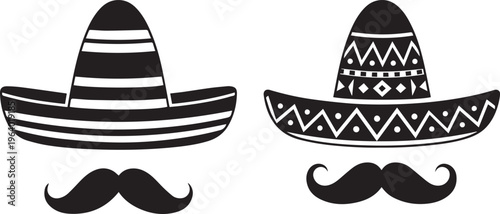 Traditional mexican sombreros and mustaches illustration