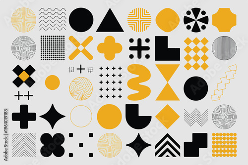 Set of abstract brutalism geometry shapes bauhaus design elements. collection of modern minimal swiss style forms.