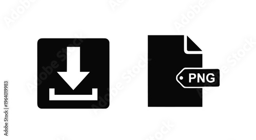 Vector illustration of download icon and png file format icon