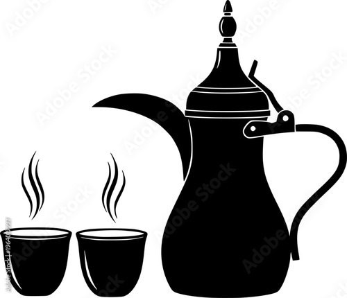 Traditional Arabic Coffee Pot with Cup in Cultural Still Life Scene.silhouette vector black