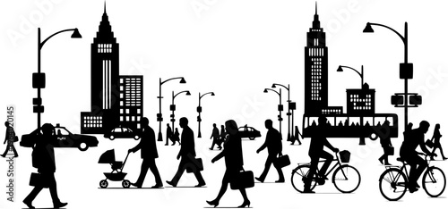 Business Professionals Walking in Urban Street on Work Day.silhouette vector