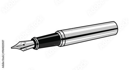 Professional silver fountain pen with a black grip and a fine metal nib for handwriting, calligraphy, and signing formal documents at work.