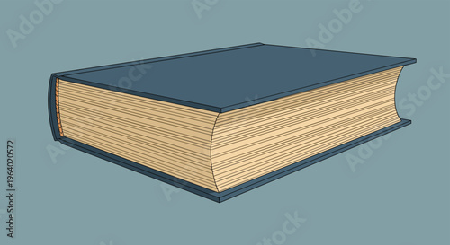 Thick navy blue hardcover book with many yellowed pages viewed from the side representing knowledge, education, literature, and history.