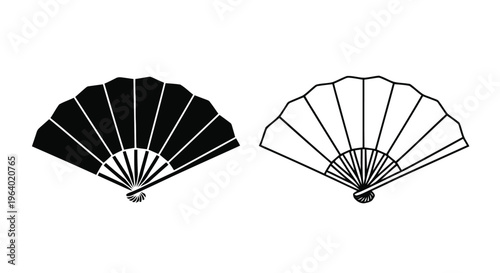 Vector illustration of hand fan icon set, folding fan silhouette, traditional japanese accessory