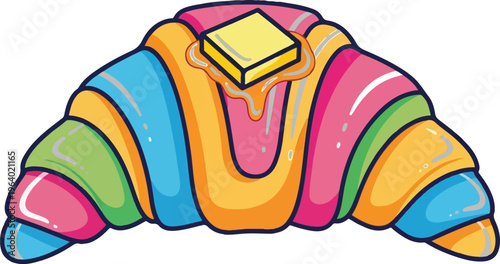 Colorful croissant with a playful twist featuring a cheerful letter u dripping with sweet glaze on top Vector