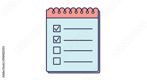 Spiral bound notepad or notebook with a checklist showing completed and pending tasks for personal productivity and planning.