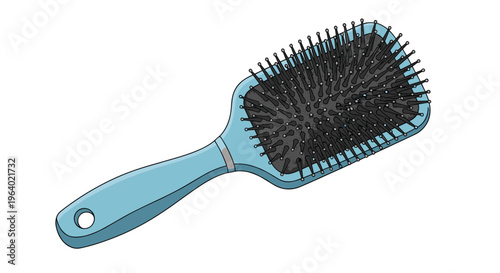 Professional blue hairbrush with black bristles and an ergonomic handle designed for hair detangling and grooming routines.