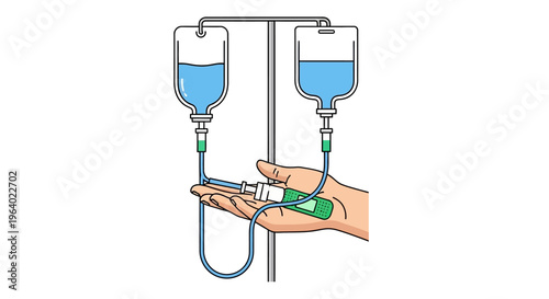 Professional medical treatment using intravenous fluid infusion in a hospital setting. This clean vector illustration depicts essential healthcare procedures and medical solutions