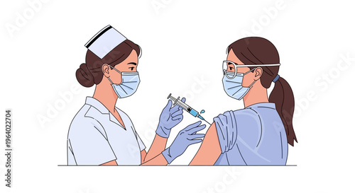 Healthcare professional administering a vaccine injection to a patient, vector illustration of medical care and immunization services for public health and disease prevention