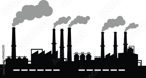 Industrial Factory Silhouette with Smoking Chimneys
