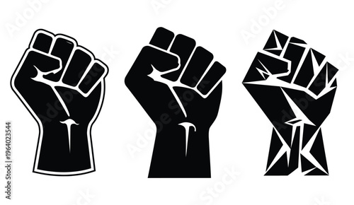 Set of Raised Fists Icons - Symbol of Solidarity, Protest, and Power