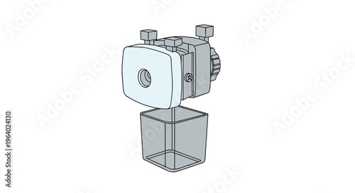 Small mechanical device with adjustable knobs and a central aperture likely used for precision optics or scientific experiments in a laboratory.