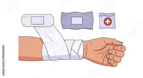 First Aid Bandage Application Vector Illustration Demonstrating Proper Wound Dressing and Medical Care