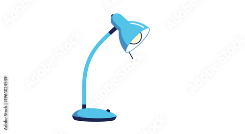 Classic adjustable blue desk lamp with a white interior and a glowing bulb designed for focused lighting in an office or study area at home.
