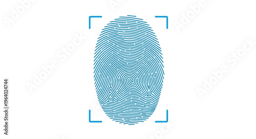 Detailed digital blue fingerprint scan centered within a square framing representing biometric security identity verification and forensic science.