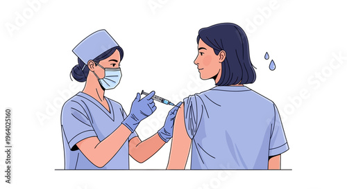 Vaccination vector illustration A nurse administers an intramuscular injection to a patient, symbolizing public health and medical care