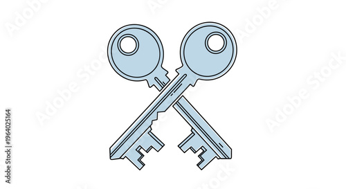 Two crossed antique silver keys with a large bow and intricate ward design representing home ownership access security and classical style.