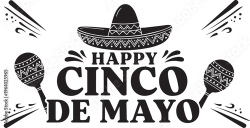 Cinco de mayo celebration logo with sombrero and maracas
