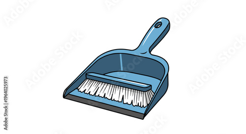 Blue plastic dustpan and matching brush set are ready for cleaning floors and sweeping up dirt in this practical housework tool.