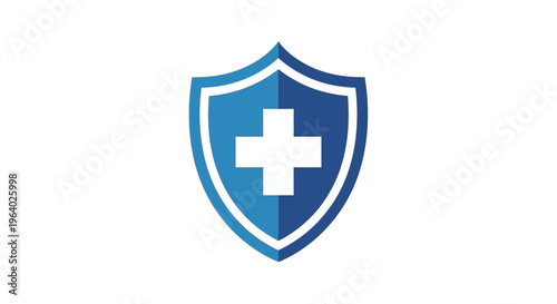 Blue shield with white cross symbol.