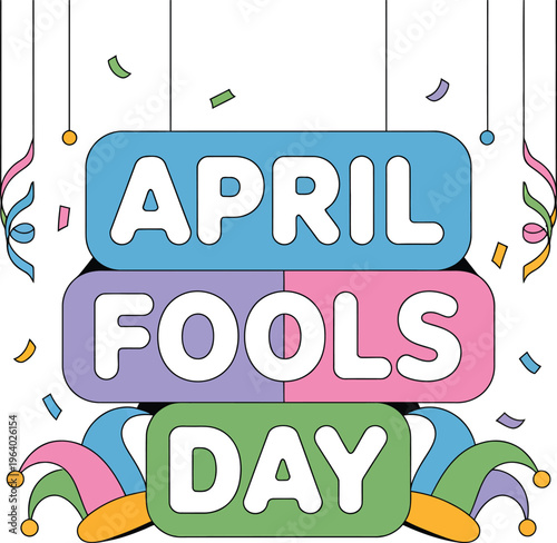 April Fools Day Celebration With Jester Hats And Confetti