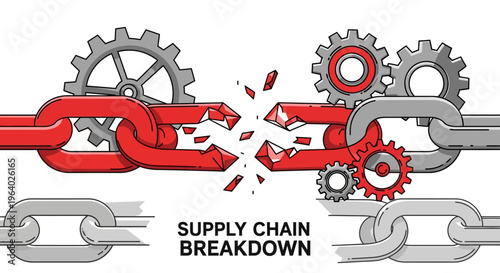 Broken Chain With Gears Supply Chain.