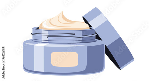 Small glass jar containing smooth white cosmetic cream with its lid open provides a clean look at luxury skincare products.