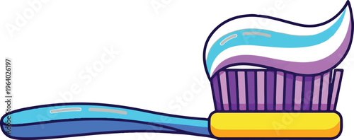 A vibrant toothbrush with colorful bristles and a dynamic swirl of toothpaste foam emerging from its top right side Vector