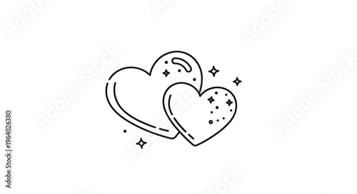 Two simple heart outlines decorated with small stars and sparkles represent love, romance, and special celebration moments.