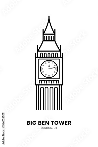 Big Ben London Clock Tower Line Art Vector Illustration