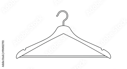 Simple black and white line drawing of a standard clothes hanger for wardrobe organization and fashion retail display purposes.