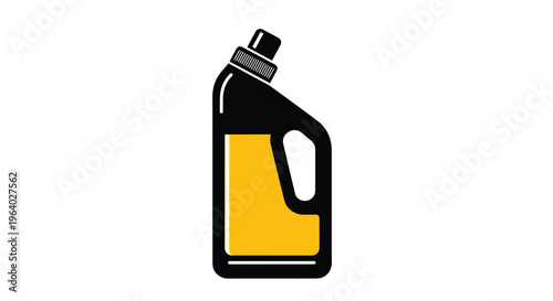 Plastic bottle of cleaning detergent or liquid bleach in black with a yellow liquid level visible for household maintenance tasks.