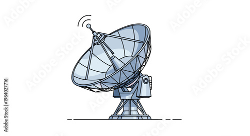 Large parabolic satellite dish antenna points toward the sky to facilitate global communication, signal broadcasting, and space exploration data.
