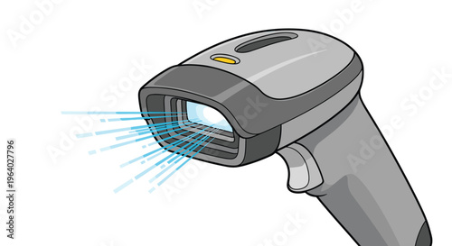 Modern handheld barcode scanner emits blue light beams to quickly process data and manage inventory in retail or warehouse environments.