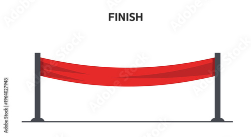 Red finish line ribbon stretched between two black posts marks the end of a race and represents victory, completion, and final achievement.