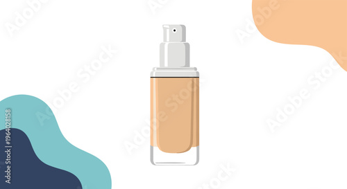 Glass bottle of liquid skin foundation with a pump dispenser provides essential cosmetic coverage for professional makeup and beauty routines.