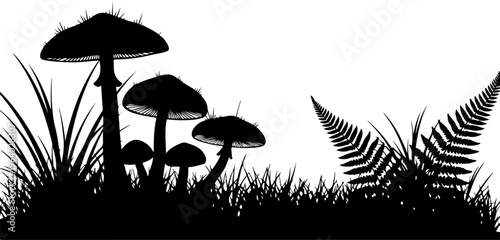 Detailed Mushroom with Ferns silhouette