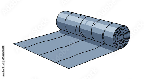 Roll of blue waterproof bitumen membrane or construction insulation material shown in a perspective view for roofing.