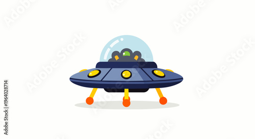 ufo cartoon spaceship in flat design an alien vehicle with landing gear isolated on white great for space exploration.