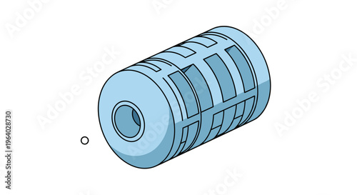 Blue industrial component or textured roller cylinder with a central hole for machinery or manufacturing equipment.