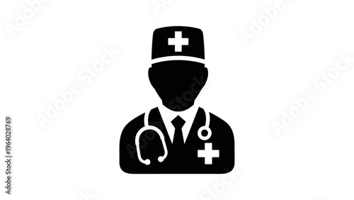 doctor medical healthcare icon professional physician silhouette with stethoscope representing medical care and hospital services.