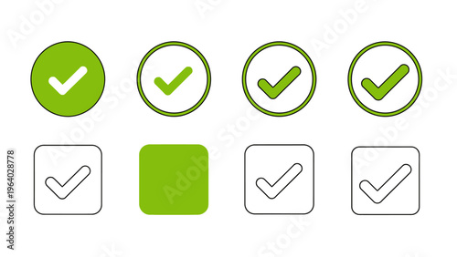 green checkmark icons set for approval verification and correct choices in ui ux design elections and digital checklists.