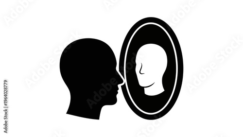 self reflection and introspection concept with a silhouette looking into a mirror symbolizing identity perception and mental health awareness