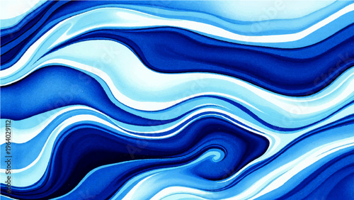 Vector Abstract flowing blue waves design captures tranquil mood and creates ethereal dreamy feelings of calmness, movement depicted and fluidity enhanced
