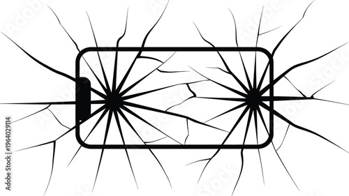 A cracked smartphone screen displays a shattered effect with broken lines spreading outward.