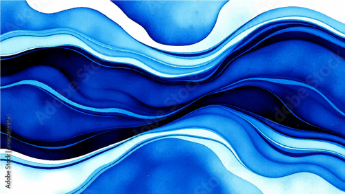 Vector Abstract flowing ocean artwork in deep blue creates mesmerizing visual and evokes a sense of fluid movement and serene calmness